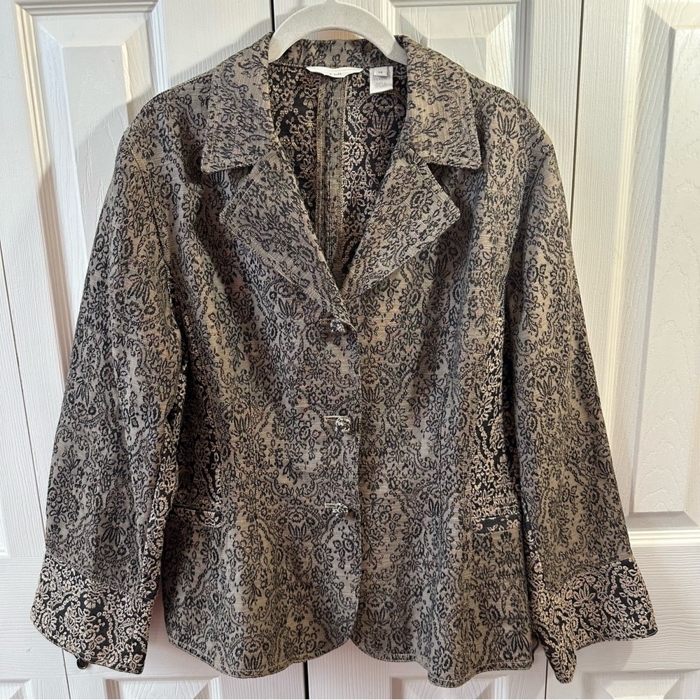 Vintage J.Jill Floral Jacquard Textured Blazer Brown Women’s Size 14